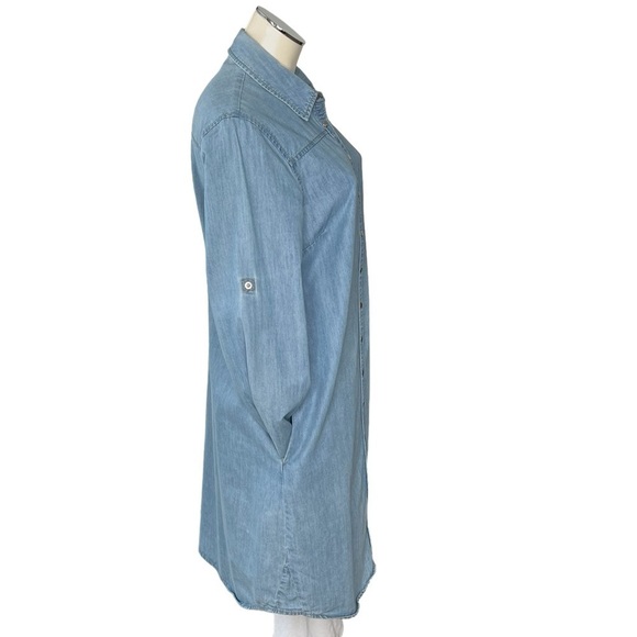 NEW YORK & COMPANY Long Sleeve Snap Button Chambray Denim Shirt Dress Size L - Picture 4 of 16